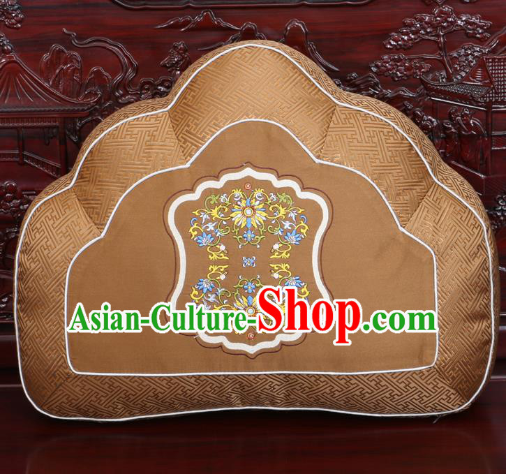 Chinese Traditional Embroidered Pattern Brown Brocade Back Cushion Cover Classical Household Ornament