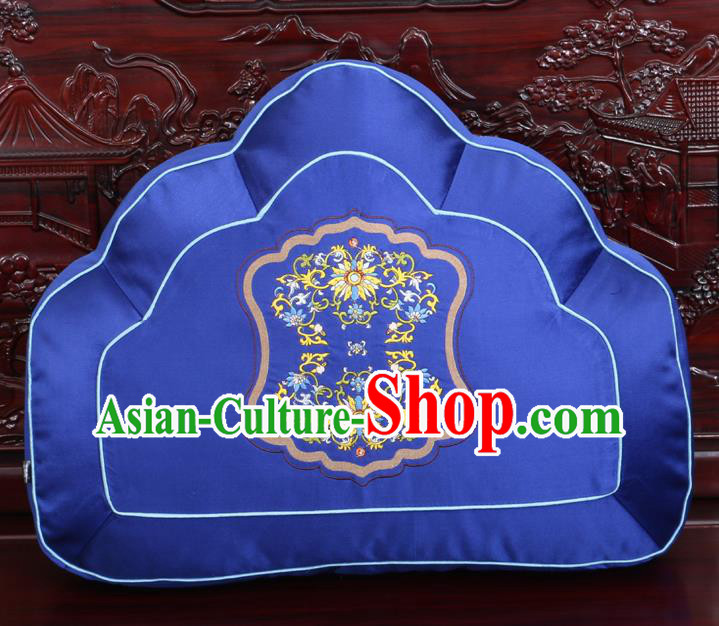 Chinese Traditional Embroidered Lotus Pattern Royalblue Brocade Back Cushion Cover Classical Household Ornament