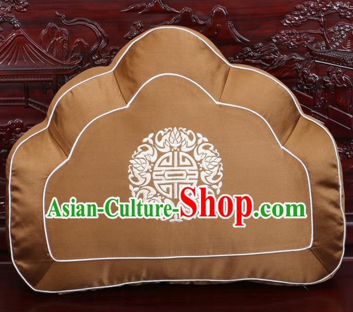 Chinese Traditional Embroidered Lotus Pattern Bronze Brocade Back Cushion Cover Classical Household Ornament