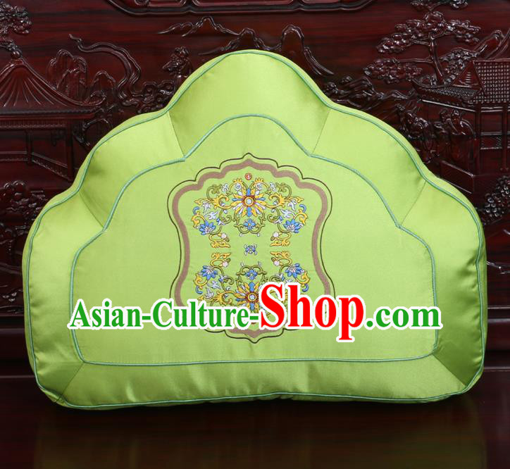 Chinese Traditional Embroidered Lotus Pattern Green Brocade Back Cushion Cover Classical Household Ornament