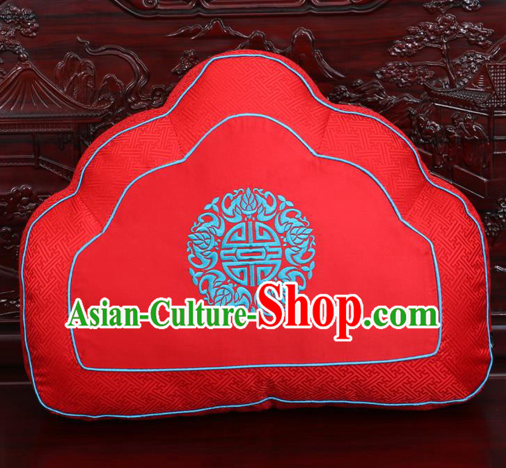 Chinese Traditional Embroidered Pattern Red Brocade Back Cushion Cover Classical Household Ornament