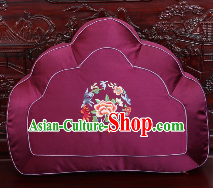 Chinese Traditional Embroidered Peony Pattern Purple Brocade Back Cushion Cover Classical Household Ornament