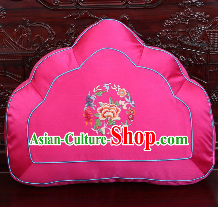 Chinese Traditional Embroidered Peony Pattern Rosy Brocade Back Cushion Cover Classical Household Ornament