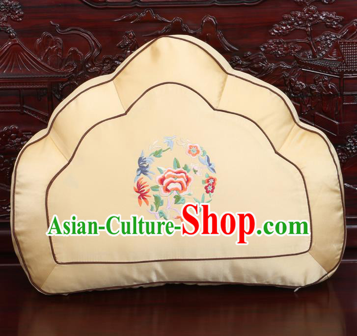 Chinese Traditional Embroidered Peony Pattern Yellow Brocade Back Cushion Cover Classical Household Ornament