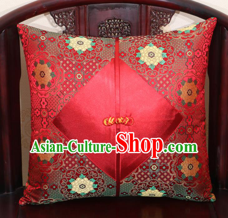 Chinese Classical Pattern Red Brocade Pipa Button Back Cushion Cover Traditional Household Ornament