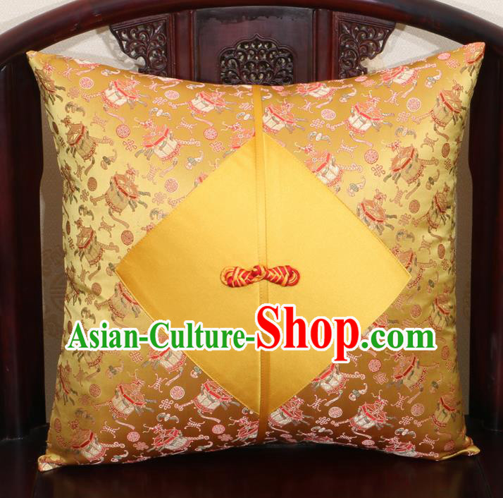 Chinese Classical Pattern Golden Brocade Pipa Button Back Cushion Cover Traditional Household Ornament