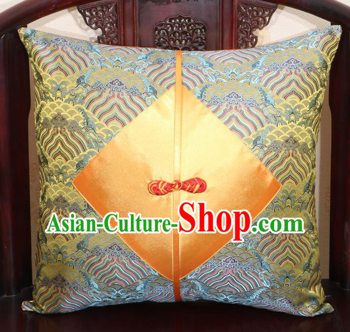 Chinese Classical Wave Pattern Golden Brocade Pipa Button Back Cushion Cover Traditional Household Ornament