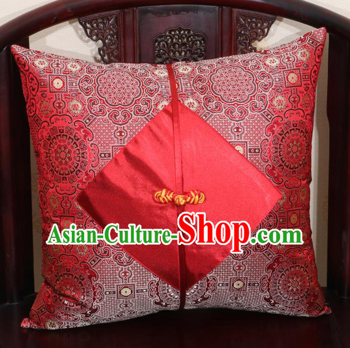 Chinese Classical Pattern Red Brocade Pipa Button Back Cushion Cover Traditional Household Ornament