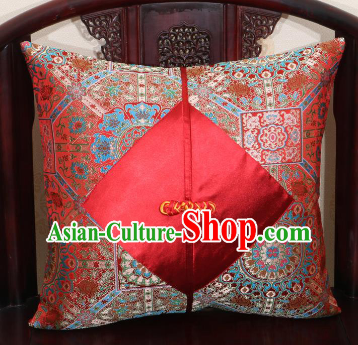 Chinese Classical Pattern Red Brocade Pipa Button Back Cushion Cover Traditional Household Ornament