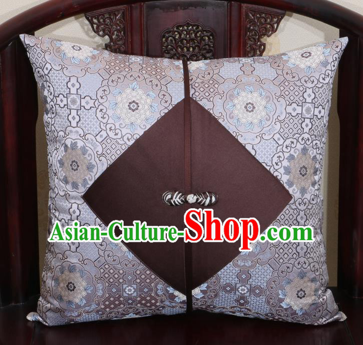 Chinese Classical Pattern Grey Brocade Pipa Button Back Cushion Cover Traditional Household Ornament