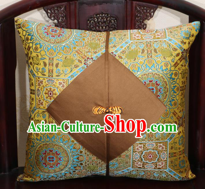 Chinese Classical Pattern Golden Brocade Pipa Button Back Cushion Cover Traditional Household Ornament