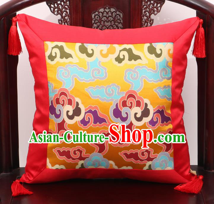 Chinese Classical Cloud Pattern Red Brocade Square Cushion Cover Traditional Household Ornament