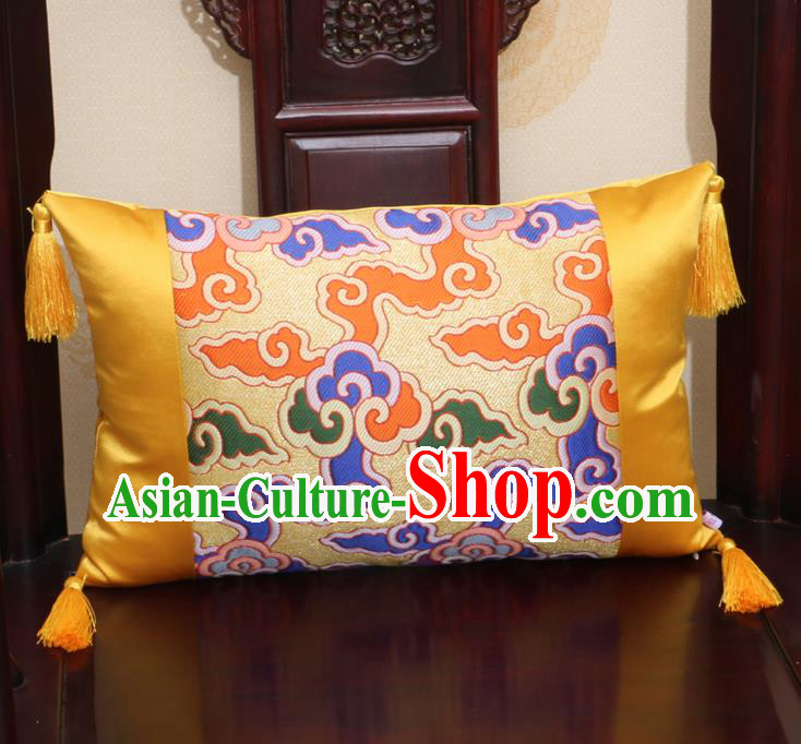 Chinese Traditional Cloud Pattern Golden Brocade Back Cushion Cover Classical Household Ornament