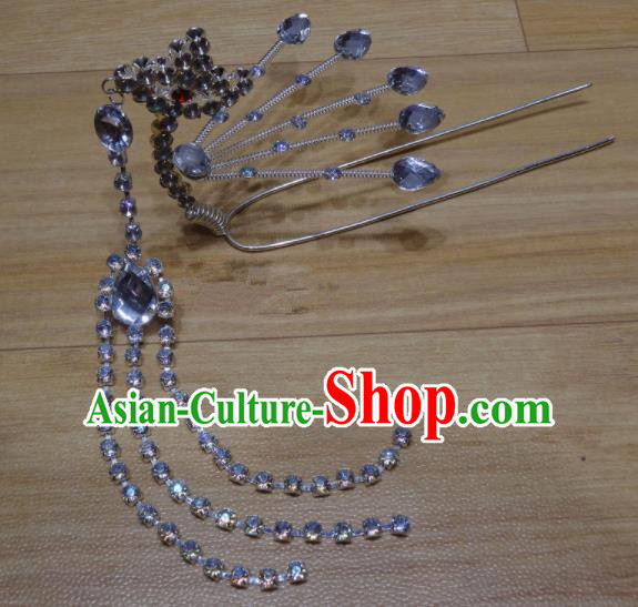 Chinese Traditional Beijing Opera Diva Crystal Phoenix Tassel Hairpins Princess Hair Accessories for Adults