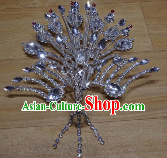 Chinese Traditional Beijing Opera Phoenix Hairpins Princess Crystal Hair Accessories for Adults