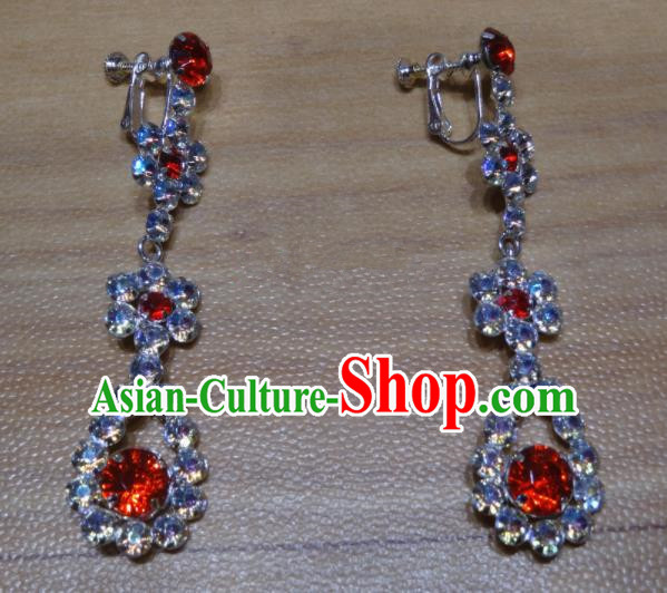 Chinese Traditional Beijing Opera Red Crystal Earrings Peking Opera Diva Ear Accessories for Adults