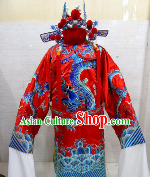 Chinese Traditional Beijing Opera Chancellor Red Embroidered Robe Peking Opera Old Men Costume for Adults