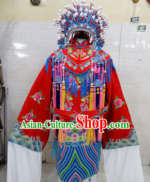 Chinese Traditional Beijing Opera Actress Red Embroidered Dress Peking Opera Imperial Concubine Costume for Adults