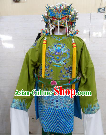 Chinese Traditional Beijing Opera Old Female Green Embroidered Robe Peking Opera Costume for Adults