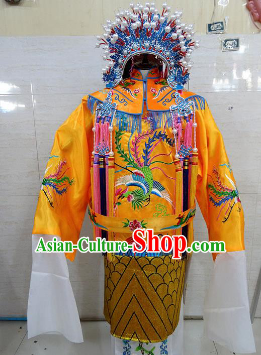 Chinese Traditional Beijing Opera Queen Golden Embroidered Phoenix Robe Peking Opera Costume for Adults