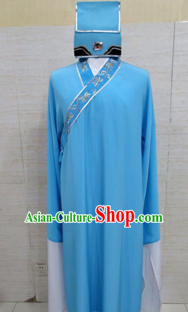 Chinese Traditional Beijing Opera Scholar Blue Robe Peking Opera Niche Costume for Adults