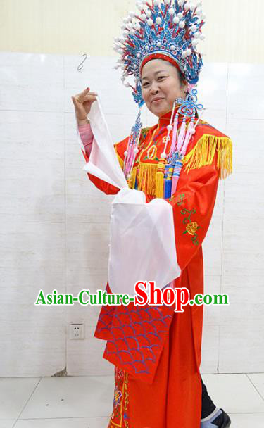 Chinese Traditional Beijing Opera Bride Red Embroidered Robe Peking Opera Diva Costume for Adults