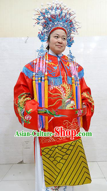 Chinese Traditional Beijing Opera Bride Red Embroidered Dress Peking Opera Diva Costume for Adults