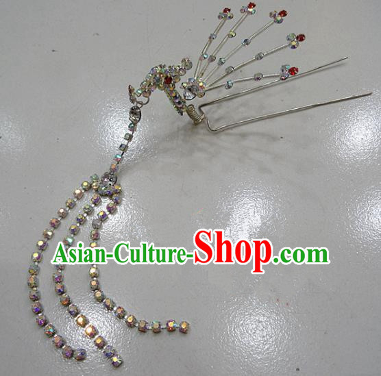 Chinese Traditional Beijing Opera Diva Crystal Phoenix Hairpins Princess Tassel Hair Clip Hair Accessories for Adults