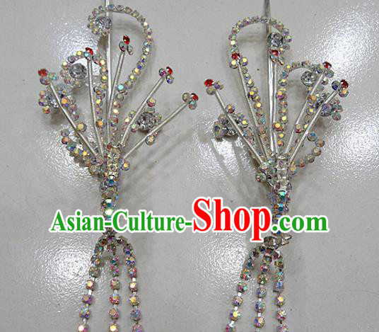 Chinese Traditional Beijing Opera Diva Phoenix Hairpins Princess Crystal Tassel Hair Clip Hair Accessories for Adults