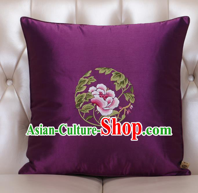 Chinese Traditional Embroidered Peony Purple Brocade Back Cushion Cover Classical Household Ornament