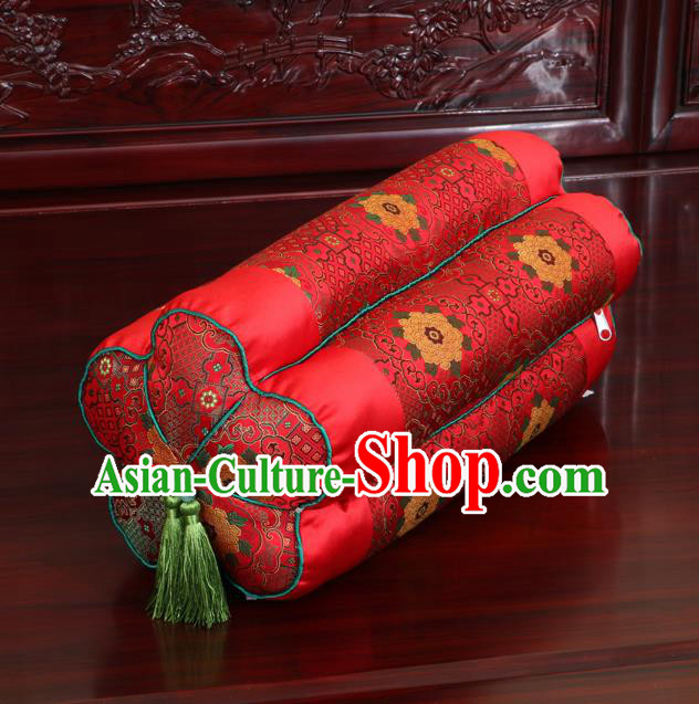 Chinese Traditional Household Accessories Classical Pattern Red Brocade Plum Blossom Pillow
