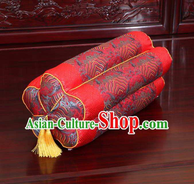 Chinese Traditional Household Accessories Classical Wave Pattern Red Brocade Plum Blossom Pillow