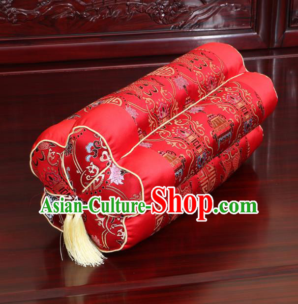 Chinese Traditional Household Accessories Classical Pattern Red Brocade Plum Blossom Pillow