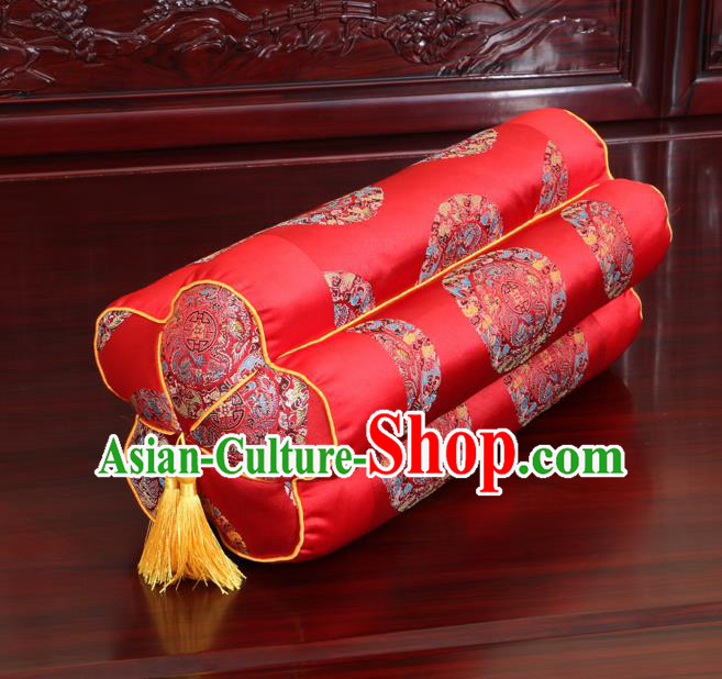 Chinese Traditional Household Accessories Classical Dragons Pattern Red Brocade Plum Blossom Pillow