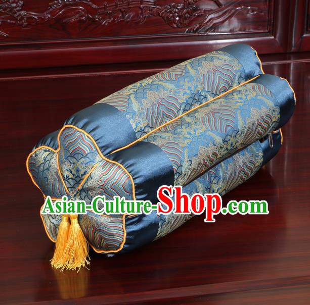 Chinese Traditional Household Accessories Classical Wave Pattern Navy Brocade Plum Blossom Pillow