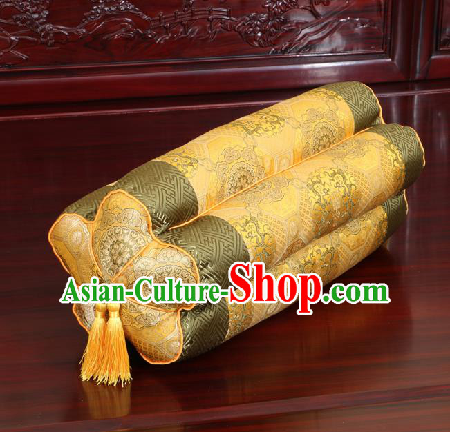 Chinese Traditional Household Accessories Classical Pattern Yellow Brocade Plum Blossom Pillow