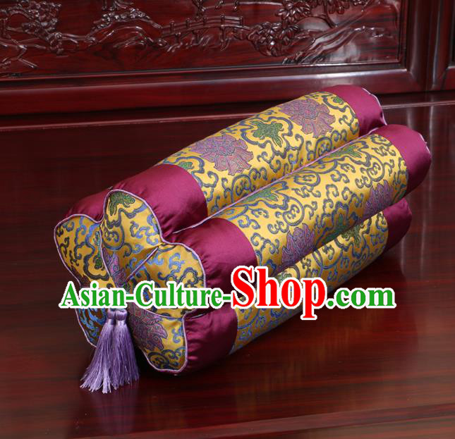 Chinese Traditional Household Accessories Classical Lotus Pattern Wine Red Brocade Plum Blossom Pillow