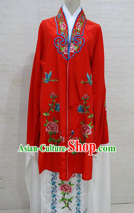 Chinese Traditional Beijing Opera Embroidered Peony Red Dress Peking Opera Diva Costume for Adults