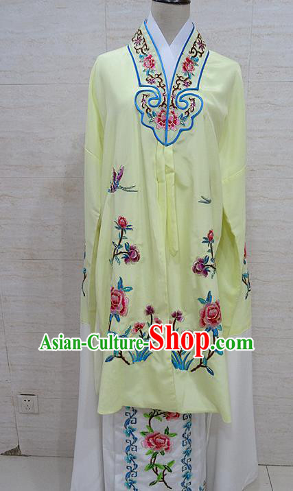 Chinese Traditional Beijing Opera Embroidered Peony Light Yellow Dress Peking Opera Diva Costume for Adults