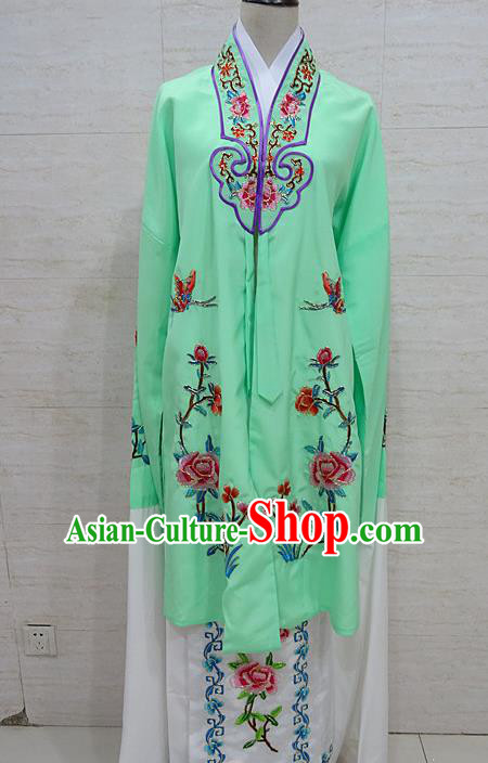 Chinese Traditional Beijing Opera Embroidered Peony Green Dress Peking Opera Diva Costume for Adults