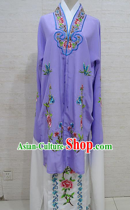 Chinese Traditional Beijing Opera Embroidered Peony Purple Dress Peking Opera Diva Costume for Adults