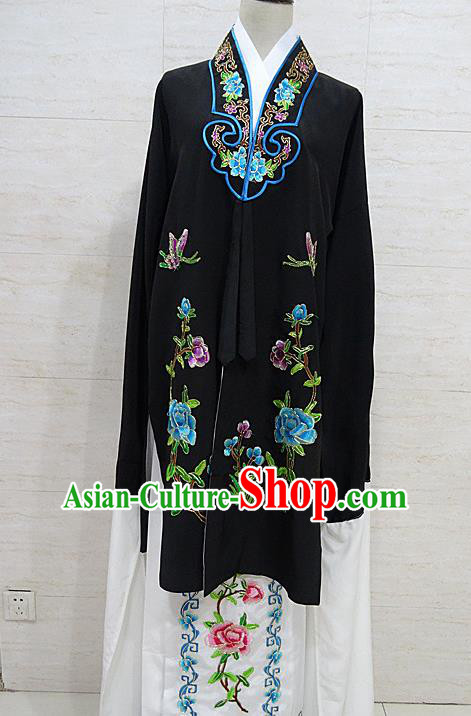 Chinese Traditional Beijing Opera Embroidered Peony Black Dress Peking Opera Diva Costume for Adults