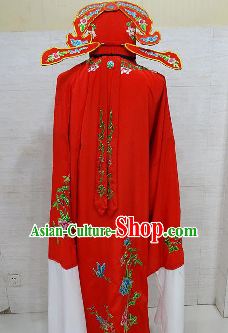 Professional Chinese Beijing Opera Niche Embroidered Peony Red Robe Traditional Peking Opera Scholar Costume for Adults