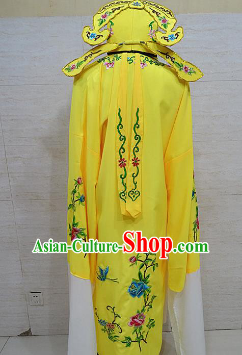 Professional Chinese Beijing Opera Niche Embroidered Peony Yellow Robe Traditional Peking Opera Scholar Costume for Adults