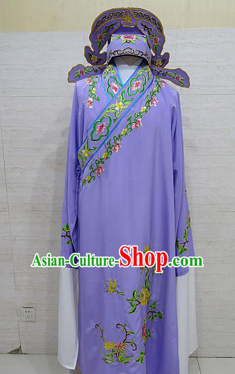 Professional Chinese Beijing Opera Niche Embroidered Peony Purple Robe Traditional Peking Opera Scholar Costume for Adults