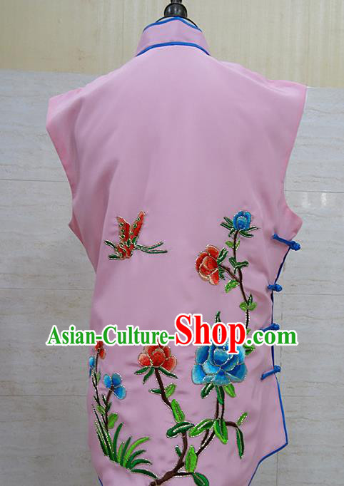 Chinese Traditional Beijing Opera Embroidered Peony Pink Waistcoat Peking Opera Maidservants Costume for Adults