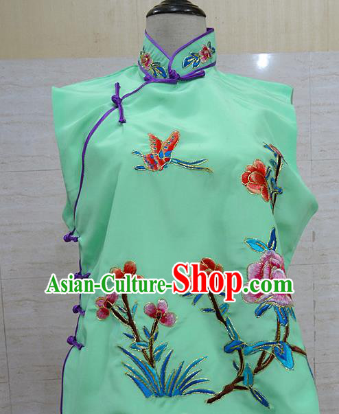 Chinese Traditional Beijing Opera Embroidered Peony Green Waistcoat Peking Opera Maidservants Costume for Adults