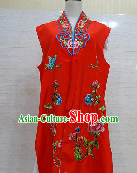 Chinese Traditional Beijing Opera Maidservants Red Embroidered Peony Waistcoat Peking Opera Costume for Adults