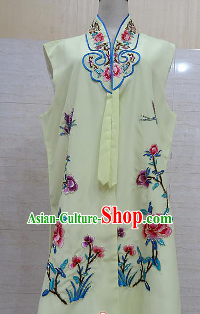 Chinese Traditional Beijing Opera Maidservants Light Yellow Embroidered Peony Waistcoat Peking Opera Costume for Adults