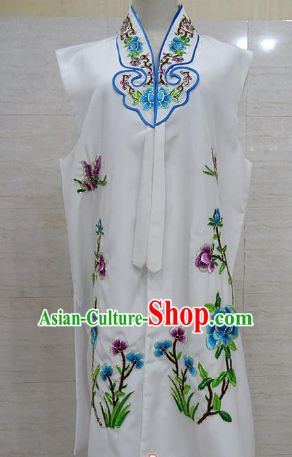 Chinese Traditional Beijing Opera Maidservants White Embroidered Peony Waistcoat Peking Opera Costume for Adults